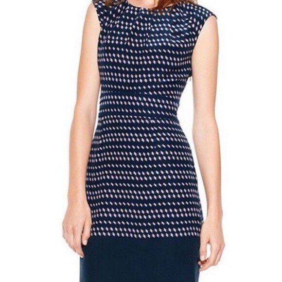 Tory Burch Silk Marlow Geometric Sheath Dress 4 Navy Blue Mini Career - Picture 1 of 8